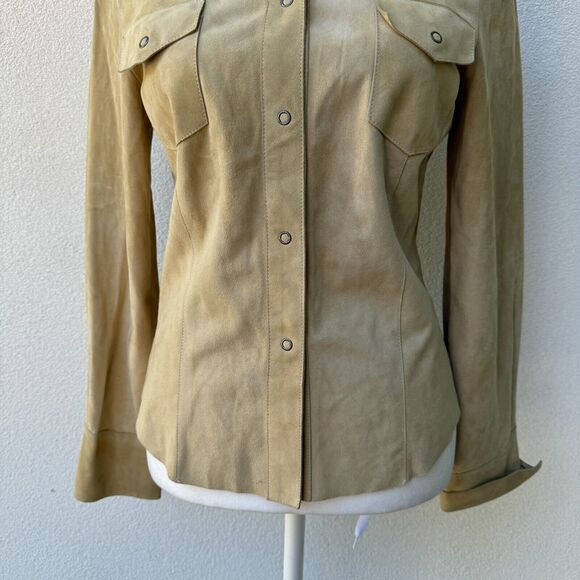 Gucci Suede blouse button snap Size 38 Women's Tailored Fit western classic tan - Picture 3 of 11